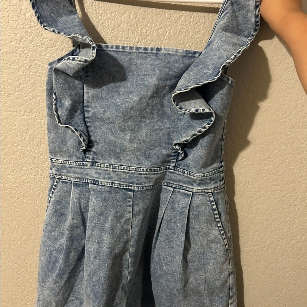 Denim Blue Ruffled Romper